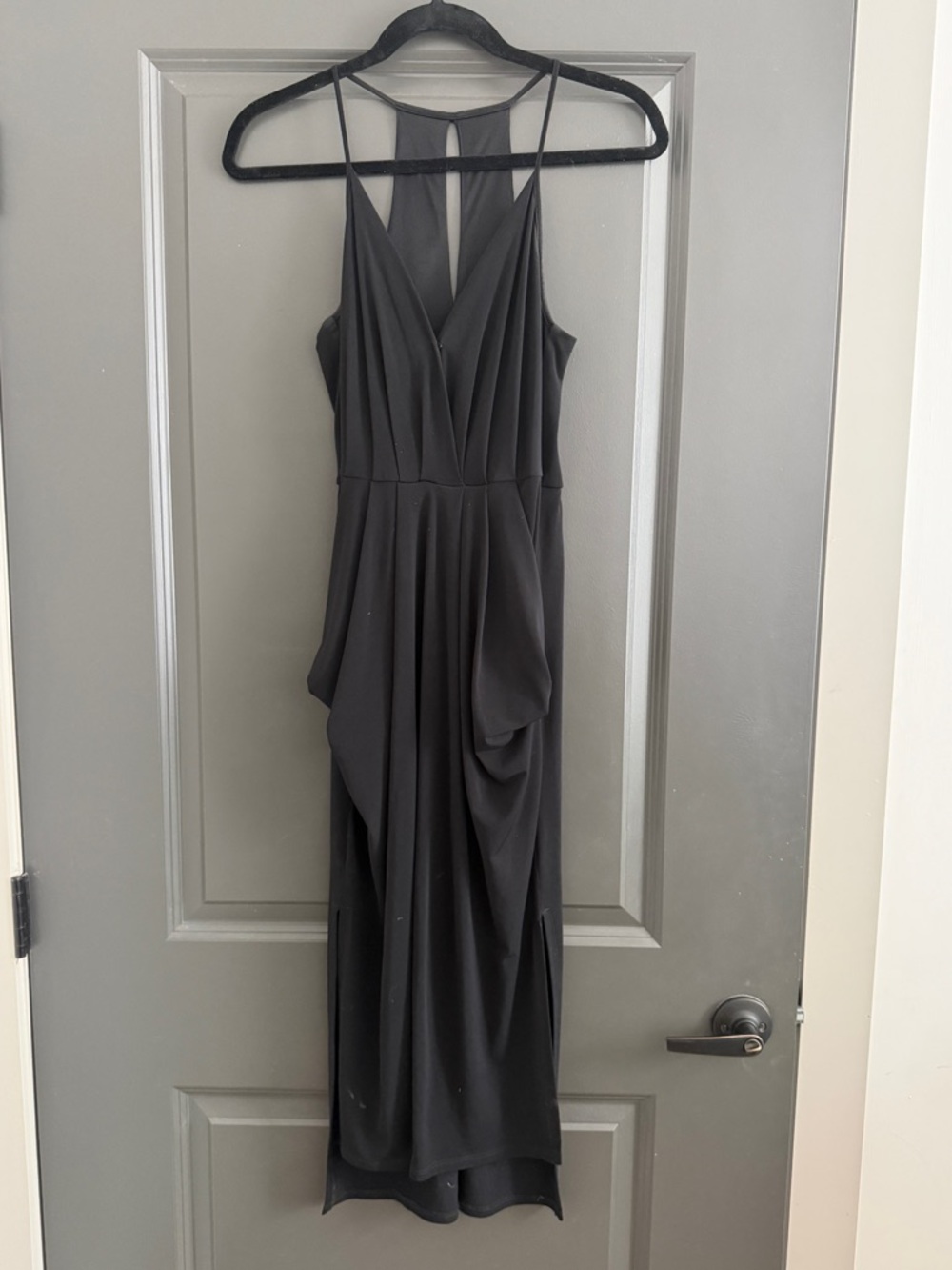 BCBGeneration Black Draped Maxi Dress with Strappy Back